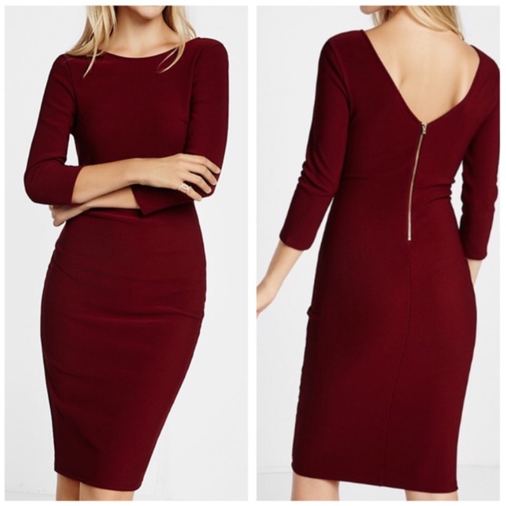 Express Burgundy Zip Back Ribbed Sheath Dress, Med